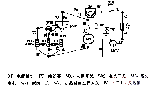 Condamine KW-12 three-tube vertical swing electric heater circuit diagram