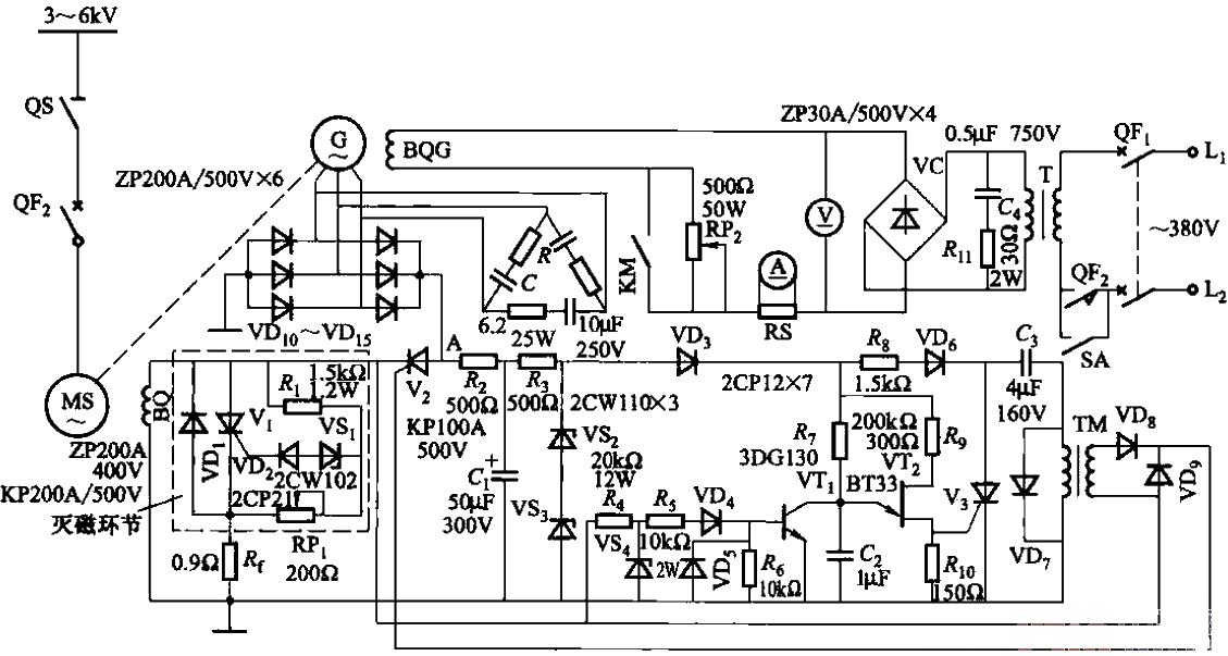 Excitation winding circuit diagram of a synchronous motor