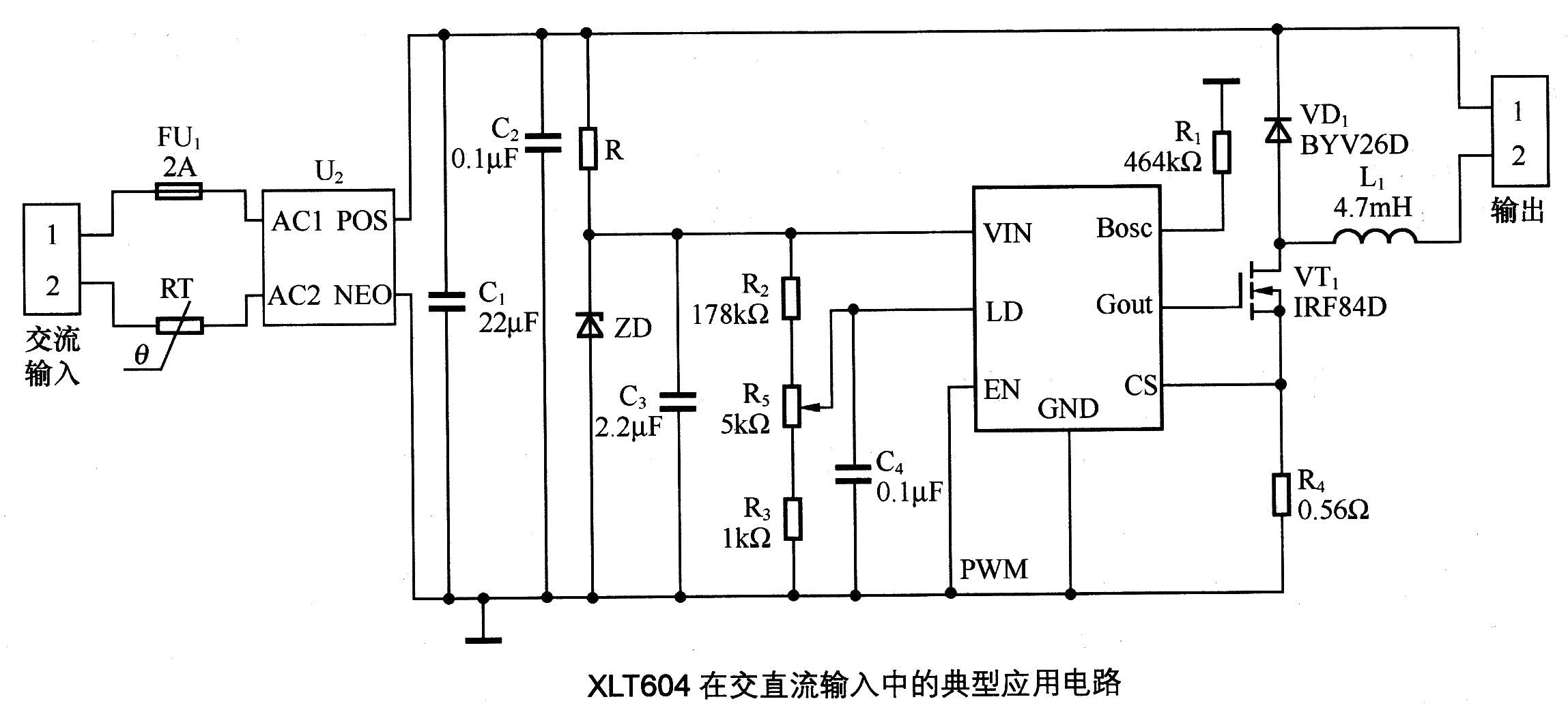 Typical application circuit of XLT604 in AC and DC input