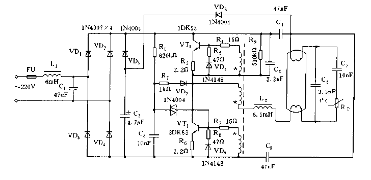 Low cost high power factor electronic ballast circuit diagram