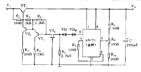 Low-power voltage regulator circuit diagram using μA723