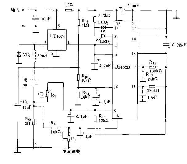 A step-down <strong>switching power supply</strong> connected with LT1074 is used to charge <strong>battery</strong><strong>Circuit diagram</strong>.gif