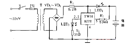 Simple nickel-cadmium<strong>battery charger</strong>circuit diagram using TWH8778.gif