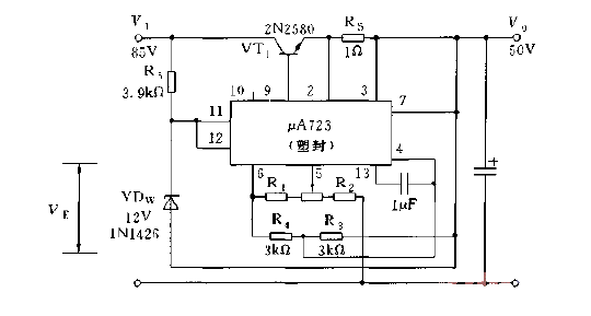 Floating adjustable<strong>stabilized power supply circuit</strong> composed of μA723 Figure a.gif