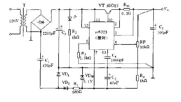 Voltage regulator that adjusts from 0 using μA723<strong>Circuit Diagram</strong>.gif