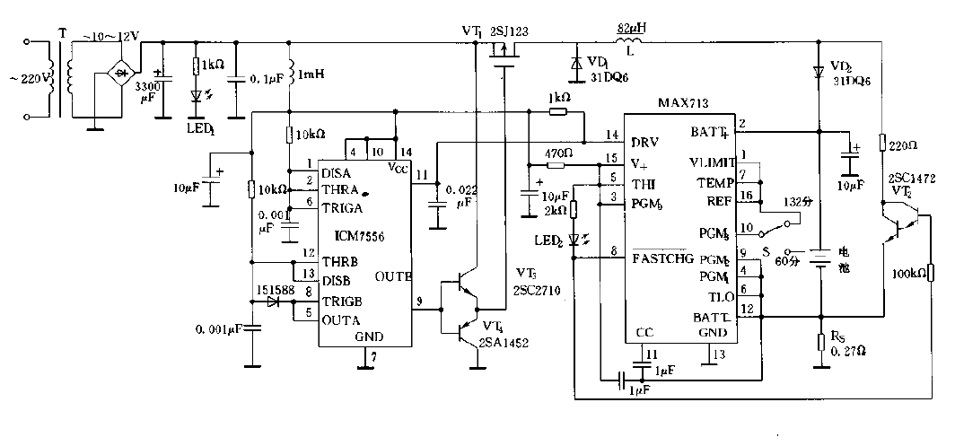 Charging<strong>circuit diagram</strong> using the <strong>switching voltage stabilization</strong> method composed of <strong>MAX713</strong>.gif