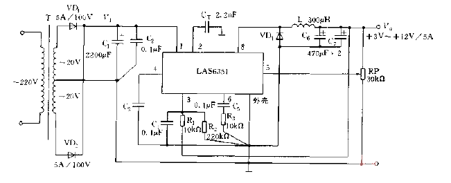 Adjustable switch<strong>stabilized power supply circuit</strong> composed of LAS6351 Figure.gif