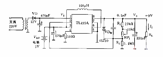 <strong>Battery</strong> Backup<strong>Power Supply Circuit Diagram</strong> composed of TL499A.gif