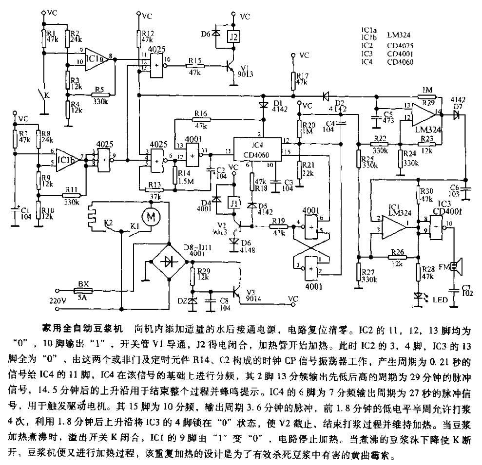 Household fully automatic soybean milk machine circuit