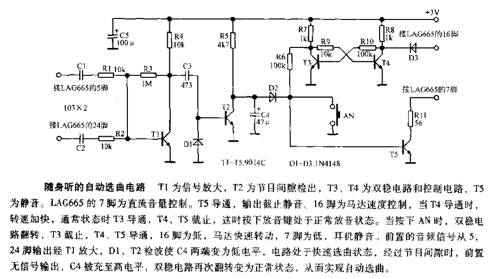 Automatic music selection circuit for Walkman