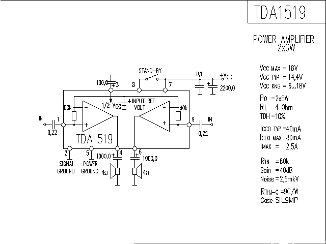 TDA1519 power amplifier circuit diagram