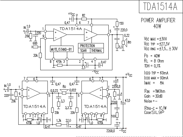 TDA1514A power amplifier circuit diagram