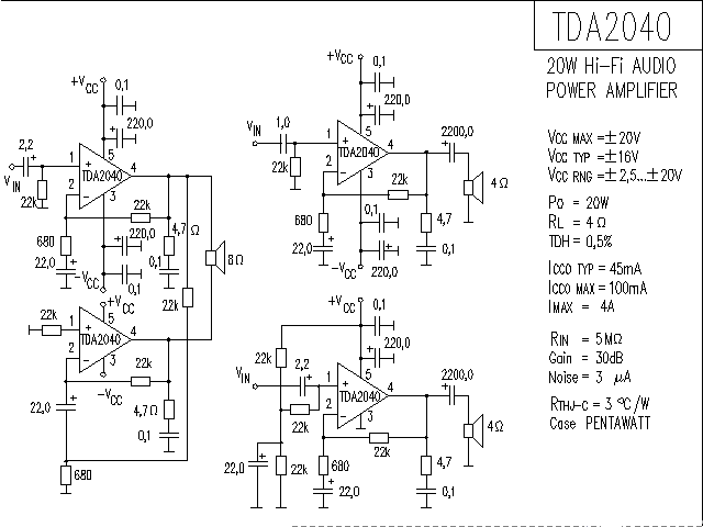 TDA2040 20W <strong>HI-FI</strong> <strong>Audio Power Amplifier</strong> Circuit Diagram