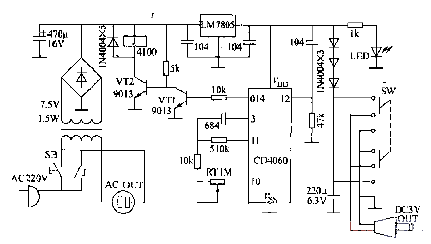 Timing switch AC power circuit