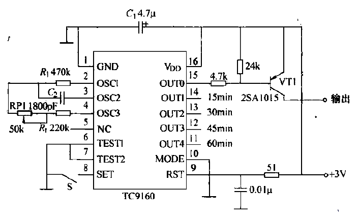 Low power consumption 60min timing circuit