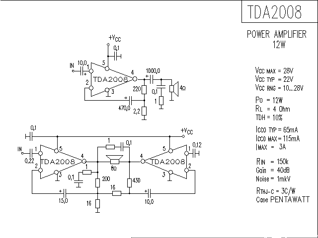 TDA2008<strong>Power amplifier</strong> circuit diagram