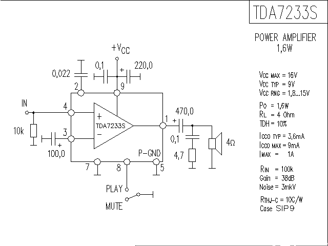 TDa7233S <strong>Power amplifier</strong> circuit diagram