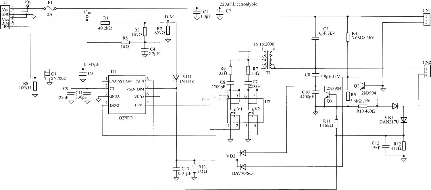 A <strong>high voltage</strong> board circuit composed of OZ9RR and push-pull<strong>drive circuit</strong>