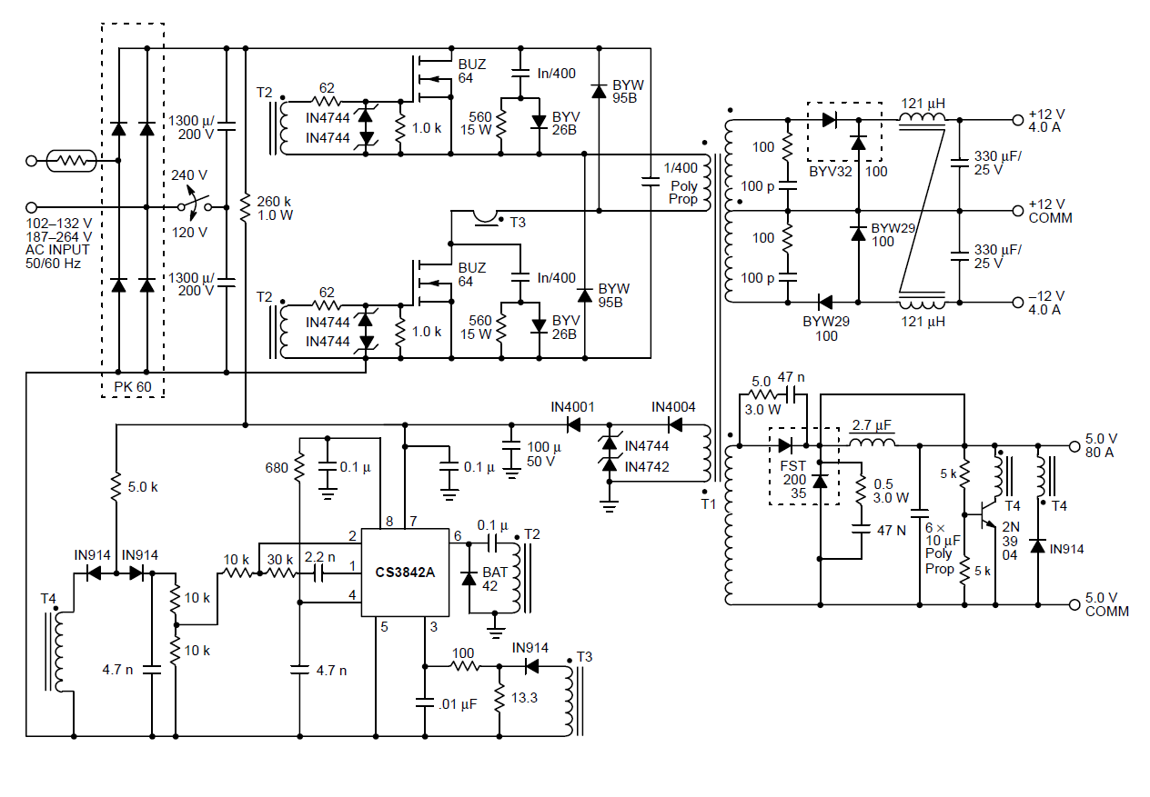 500w to 5V dual forward buck isolated output circuit