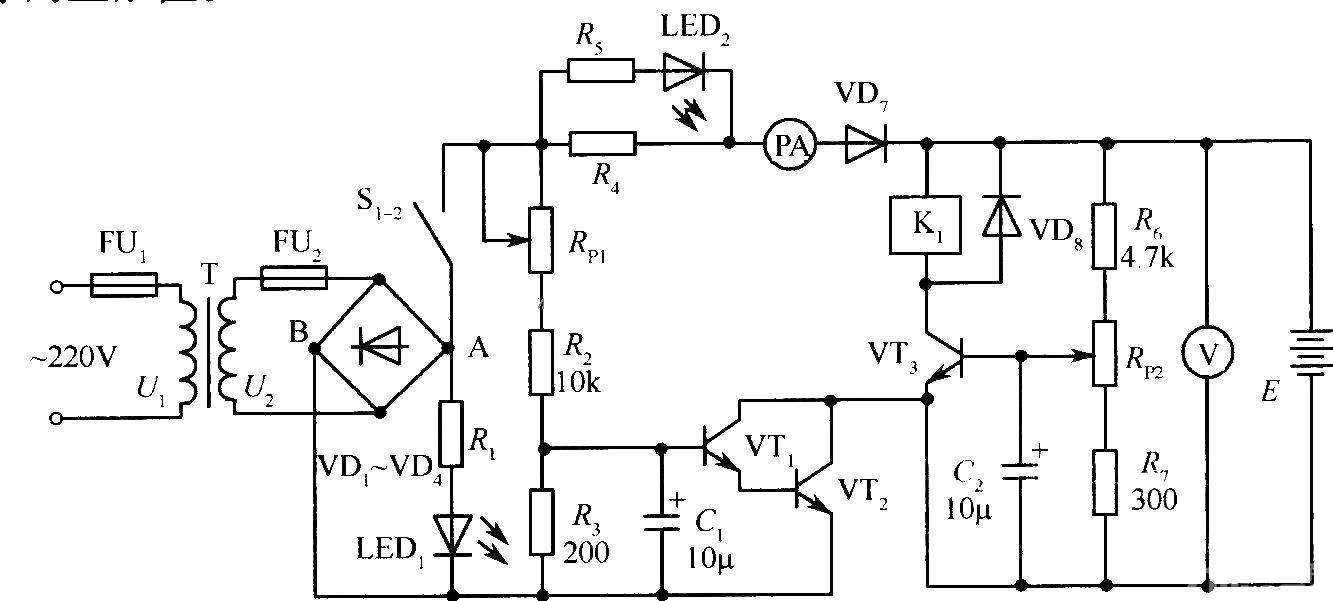 Schematic diagram of automatic battery charger