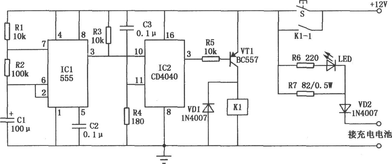 Cadmium nickel battery charging circuit composed of CD4040