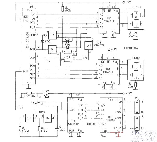 CD4520,<strong><strong><strong>CD4511</strong></strong></strong>, CD4067 digital display automatic inspection<strong><strong>circuit</strong>diagram</strong>.jpg