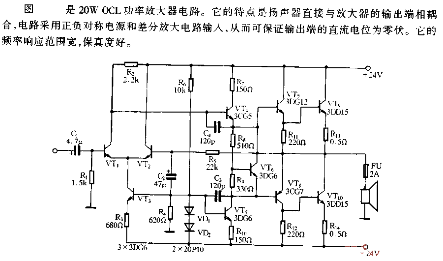 20W OCL power amplifier circuit