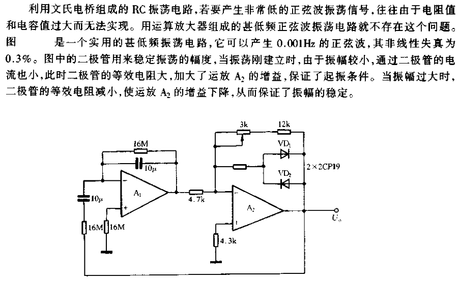 Very low frequency sine wave oscillation circuit