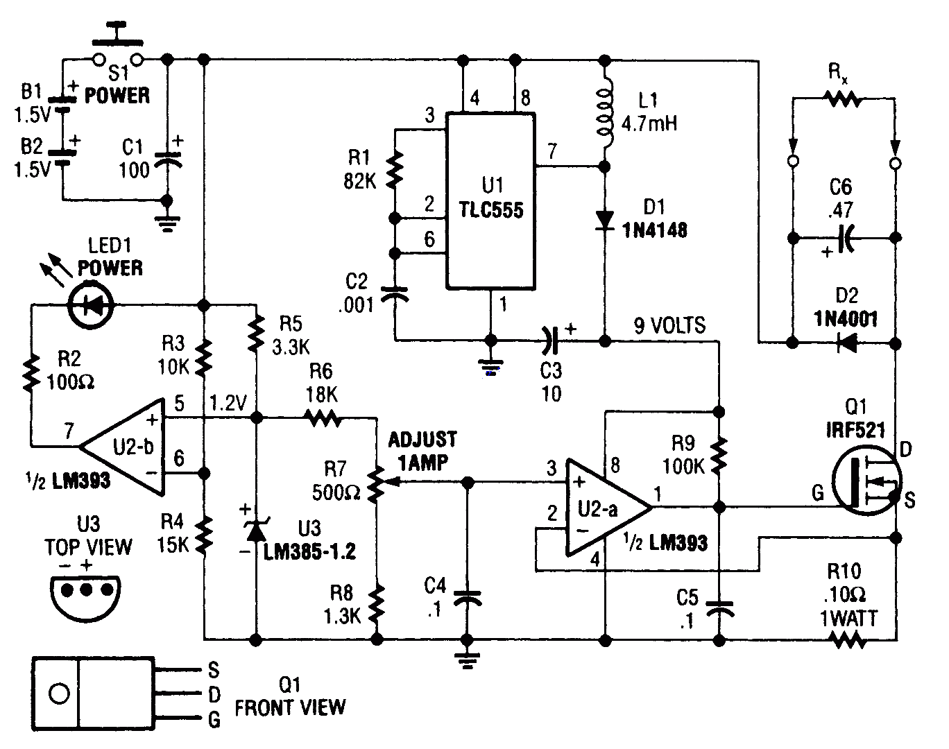 Current source circuit diagram for low resistance measurement