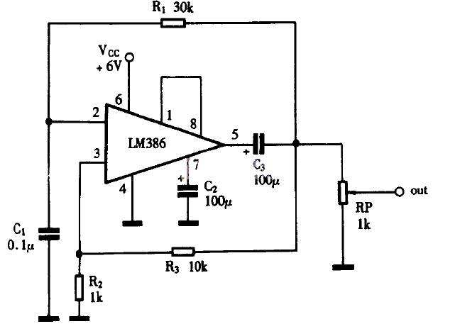 Clever use of LM386 as square wave generator circuit diagram