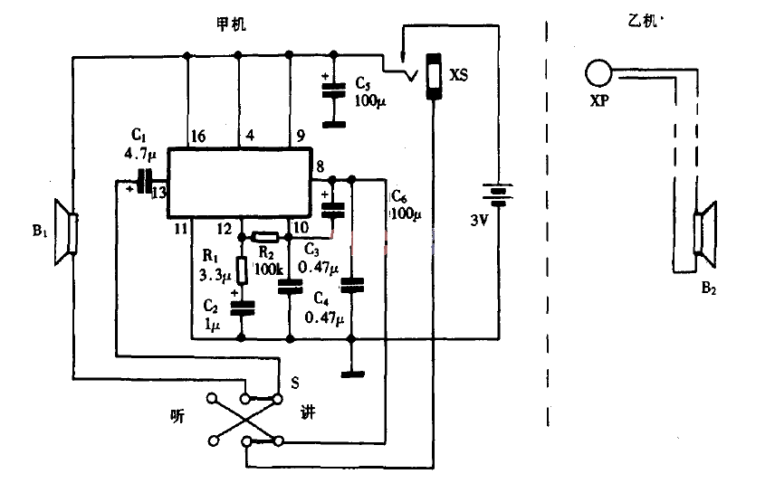 Clever use of TA7641 as a wired intercom circuit diagram