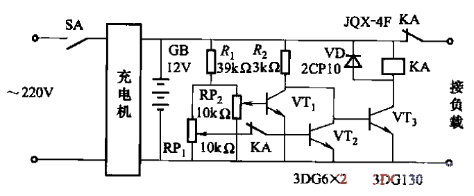 Simple battery charging and discharging automatic control device circuit