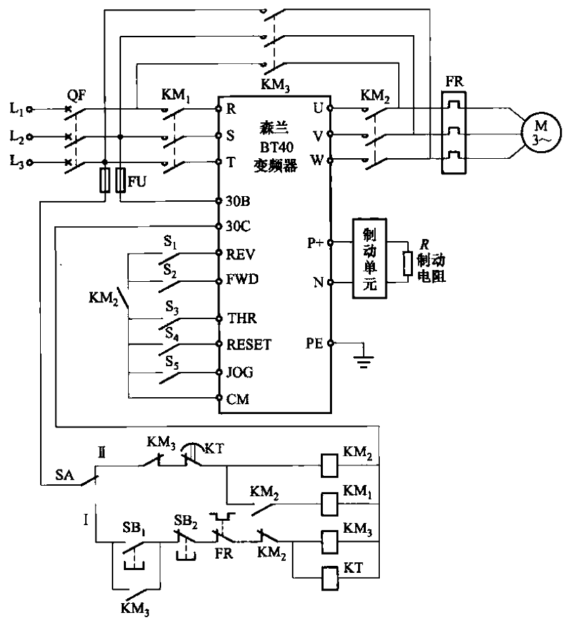 Motor frequency converter power frequency-variable frequency switching circuit