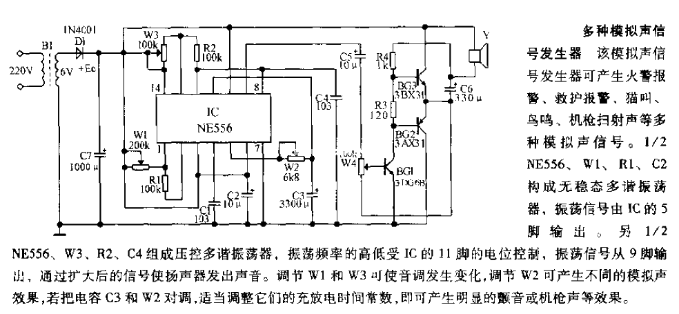 Various analog sound signal generators