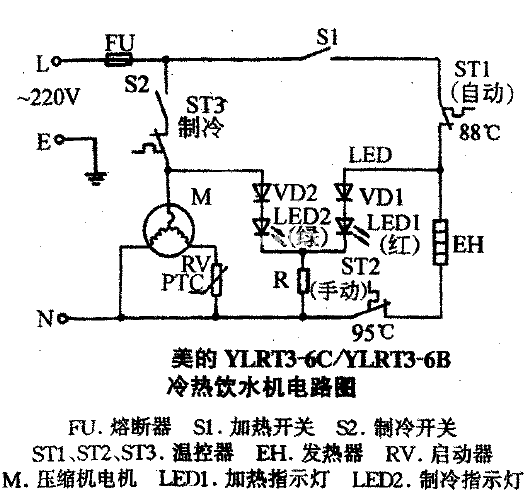 Midea YLRT3 hot and cold water dispenser circuit diagram