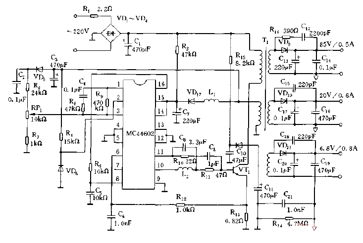 <strong>Switching power supply circuit diagram</strong> composed of MC44602.gif