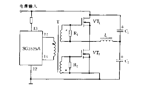 <strong>Circuit diagram</strong> of using <strong>SG3525</strong>A double-ended output to drive <strong>MOS</strong> power tube.gif