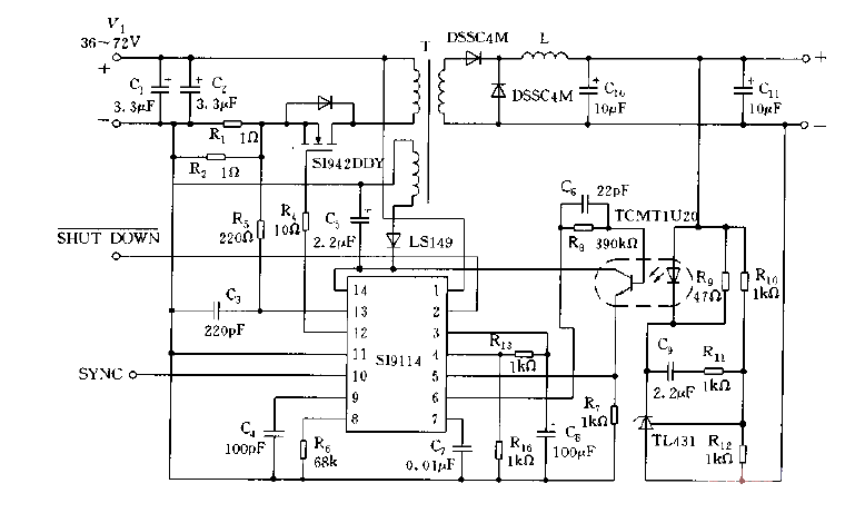 Typical application circuit diagram of DC and DC converter composed of SI9114