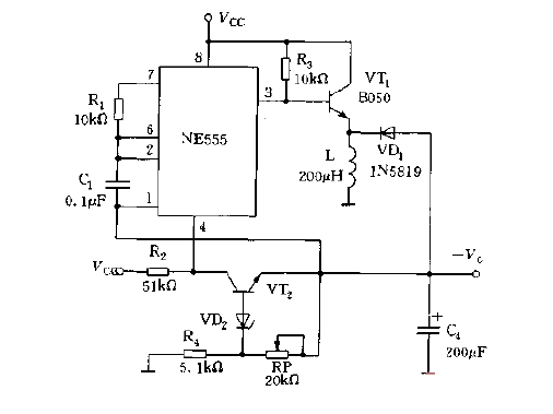 The <strong>circuit diagram</strong> of the stable and adjustable negative <strong>output voltage</strong> composed of <strong>NE555</strong>.gif