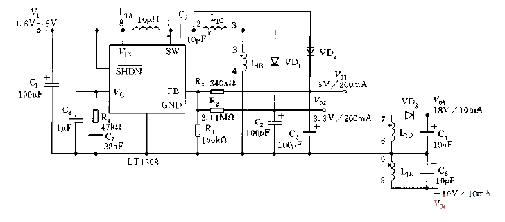 Multi-channel <strong>power supply circuit diagram</strong> of a digital <strong>camera</strong> using LT1308.gif