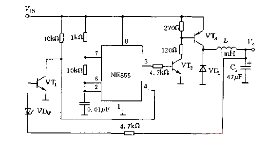 Switching <strong>regulated power supply circuit</strong> composed of <strong>NE555</strong> Figure.gif