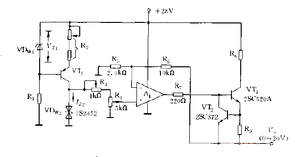 Adjustable voltage stabilized power supply circuit diagram using op amp