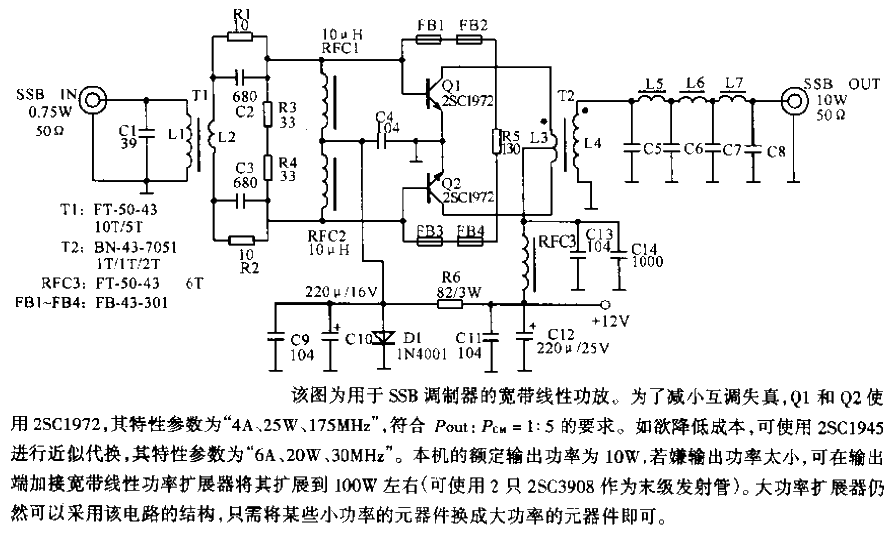 SSB broadband linear power amplifier