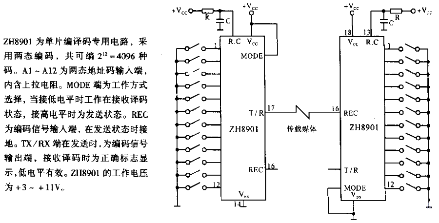 Single-chip ZH8901 encoding and decoding circuit