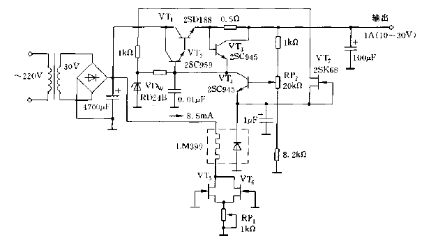 <strong>Regulated power supply circuit</strong> using low-temperature drift<strong>Regulator tube</strong> Figure.gif