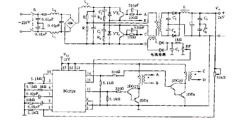 Half-bridge switch composed of <strong>SG3524</strong><strong>Regulated power supply circuit</strong> Figure.gif