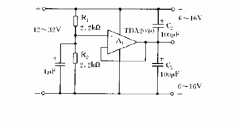 <strong>Circuit diagram</strong> for conversion from <strong>single power supply</strong> to <strong>dual power supply</strong>.gif