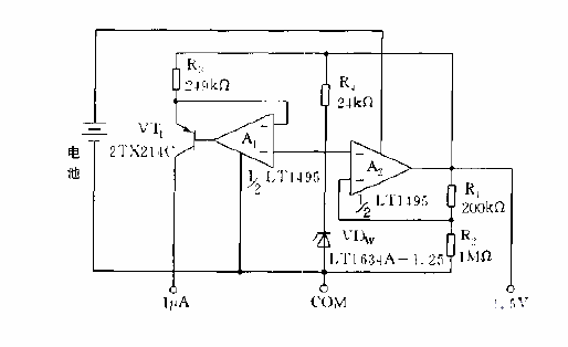 Reference source circuit diagram using LT1495 op amp