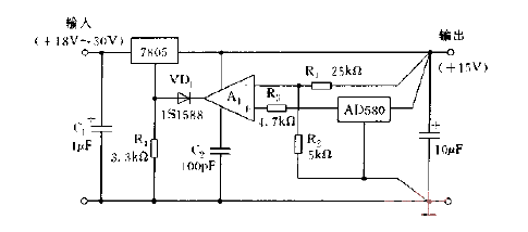 High<strong>regulated power supply circuit</strong> using reference<strong>voltage regulator</strong><strong>AD</strong>580 Figure.gif