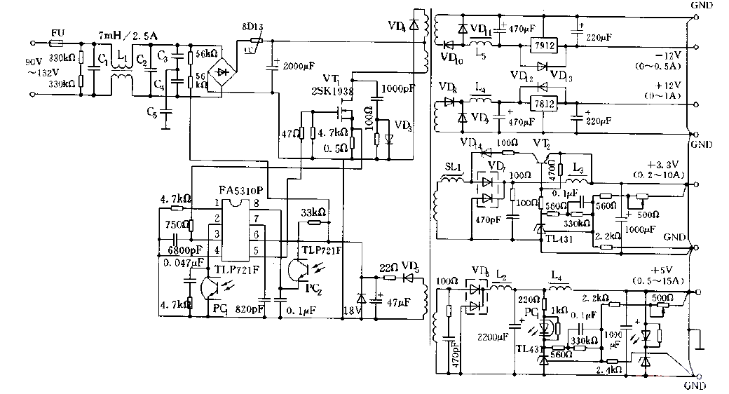 Converter circuit diagram using magnetic amplifier to stabilize voltage